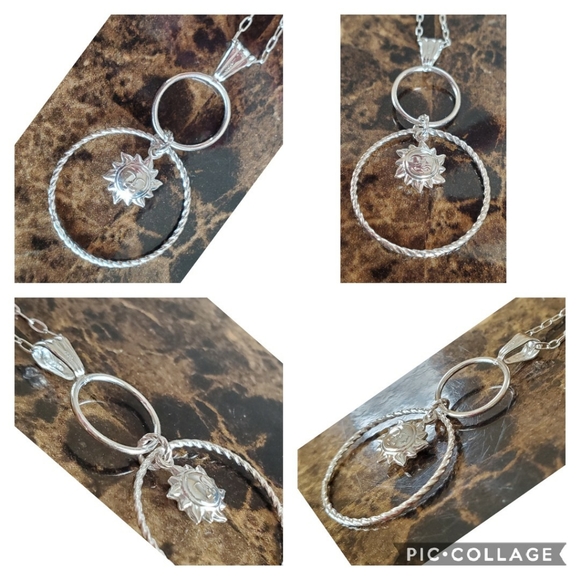 Sterling Silver Dangling Sun Necklace 18" long. - Picture 3 of 6